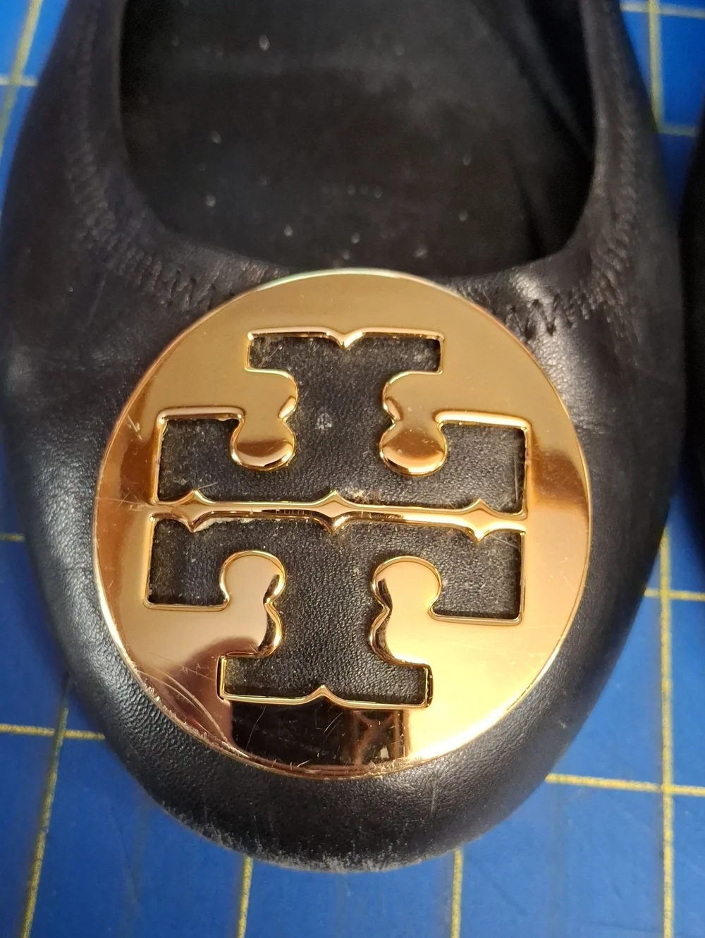 Tory Burch Black Leather Reva Logo Ballet Flats Sz 9.5 Preloved